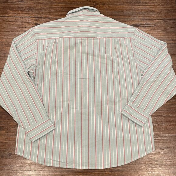 American Eagle Men's Sz M Green Red White Striped Relaxed Fit Shirt - Picture 8 of 13